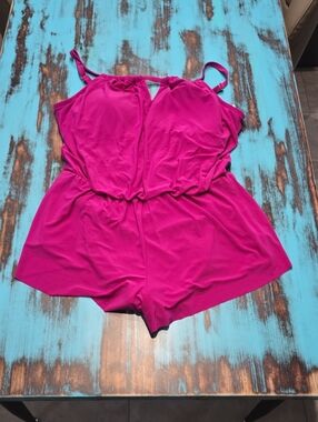 Aqua Green Fuchsia One-Piece Swimsuit Romper